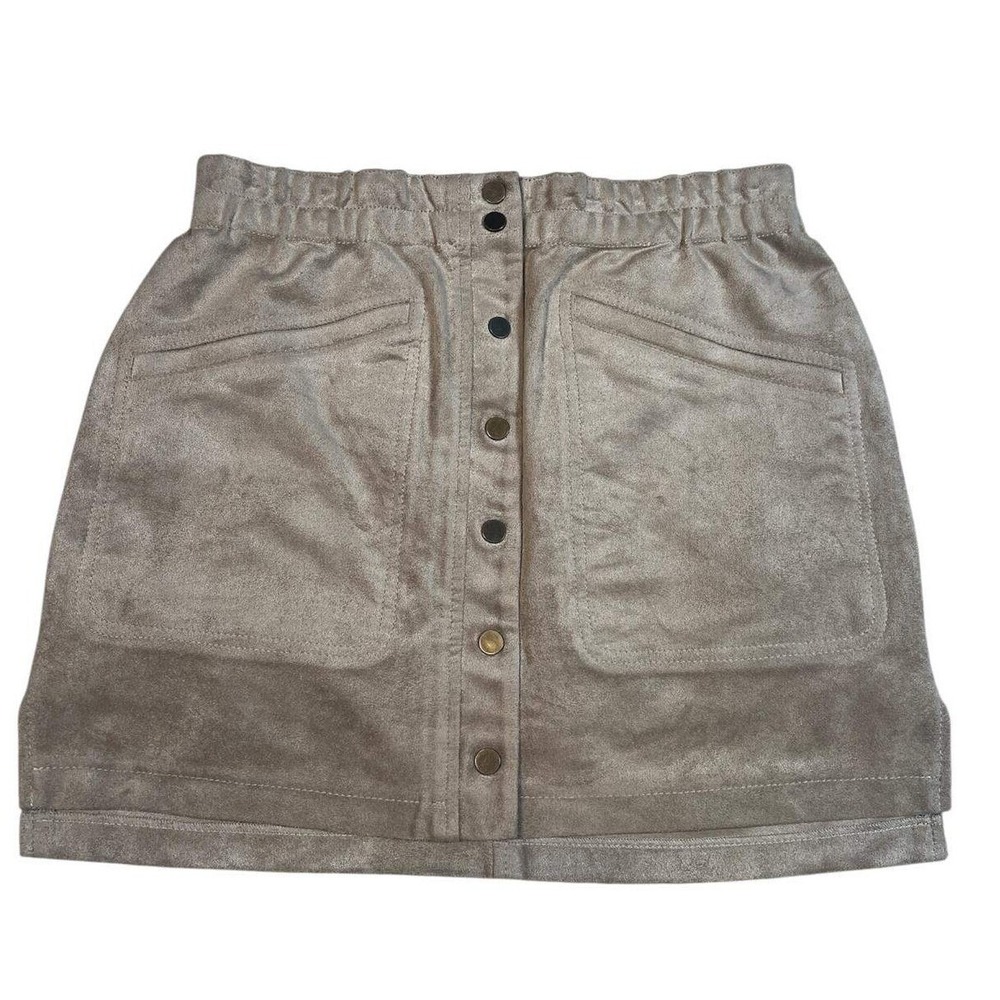 BCBGMAXAZRIA Faux Suede Mini Skirt Button Front Pockets Beige XXS Nwot‎ ($138)